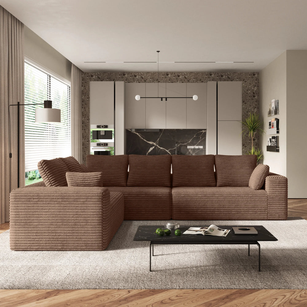 Sofás seccionales Matrix Nook | Sofás seccionales en forma de L de 3 piezas en pana marrón de 3 plazas