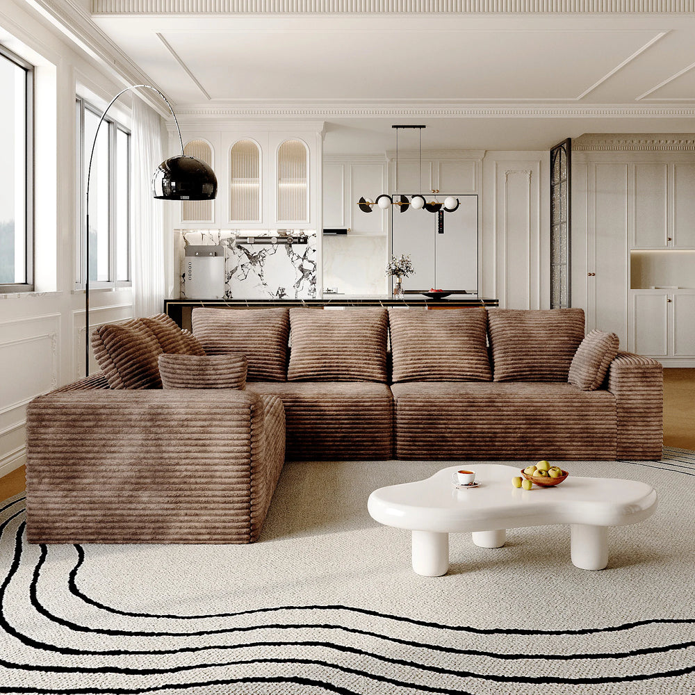 Sofás seccionales Matrix Nook | Sofás seccionales en forma de L de 3 piezas en pana marrón de 3 plazas