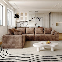 Sofás seccionales Matrix Nook | Sofás seccionales en forma de L de 3 piezas en pana marrón de 3 plazas