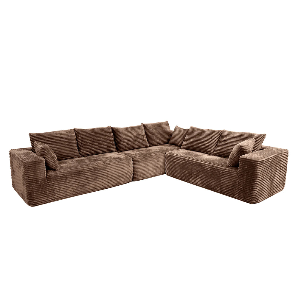 Sofás seccionales Matrix Nook | Sofás seccionales en forma de L de 3 piezas en pana marrón de 3 plazas