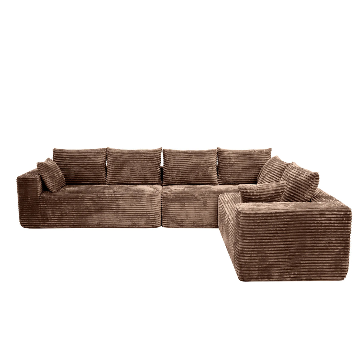 Sofá modular Matrix de 6 plazas en forma de L color marrón | 3 piezas, tela de pana, diseño compacto