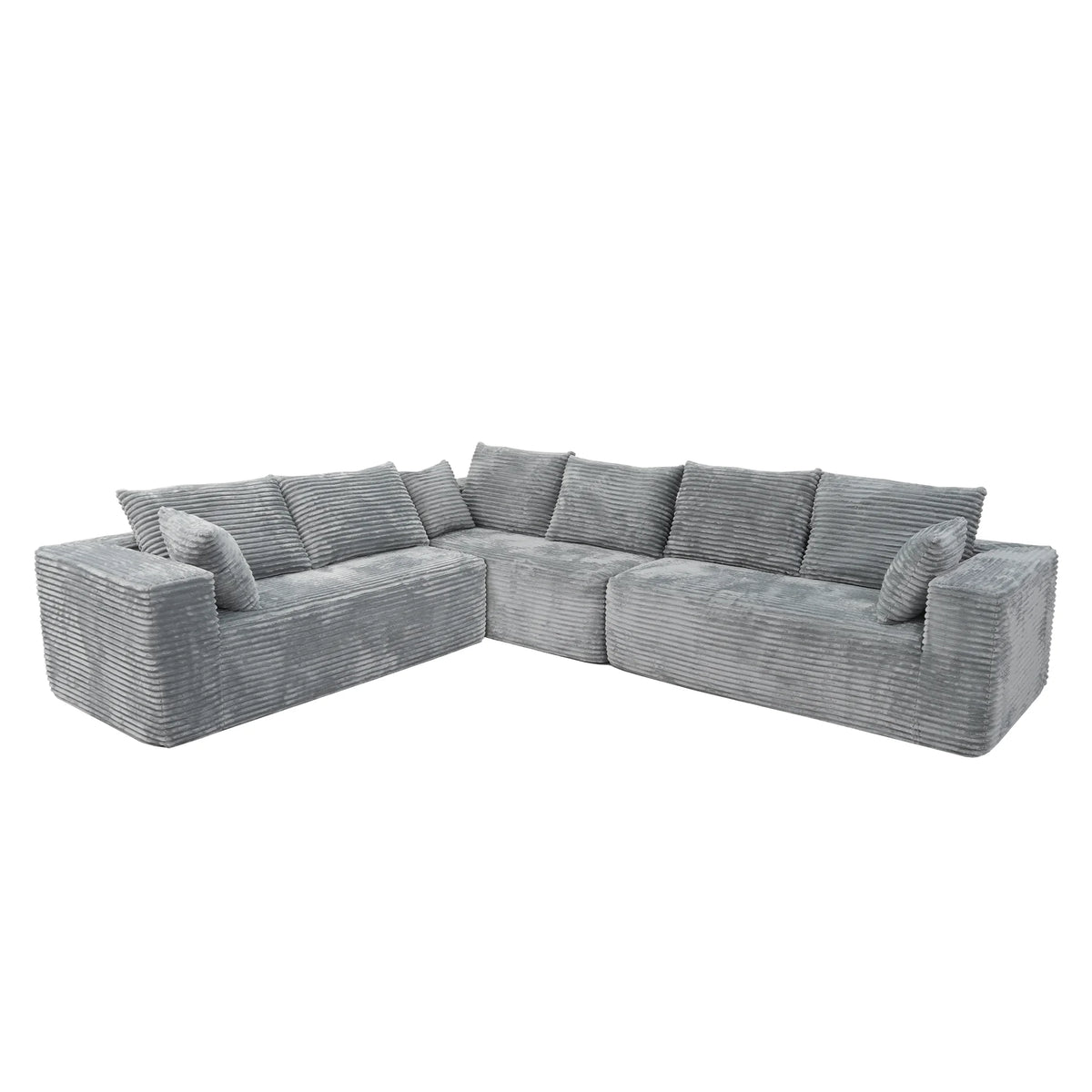 Seccionales modulares Matrix de 6 asientos en forma de L gris claro | 3 piezas, tela de pana, diseño compacto