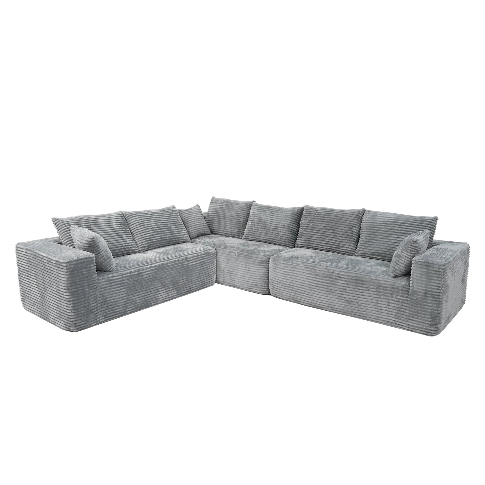 Seccionales modulares Matrix de 6 asientos en forma de L gris claro | 3 piezas, tela de pana, diseño compacto