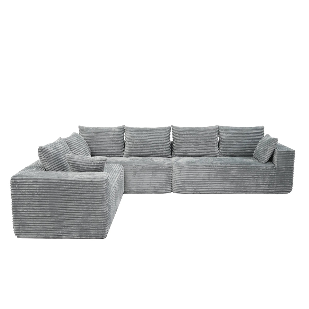 Seccionales modulares Matrix de 6 asientos en forma de L gris claro | 3 piezas, tela de pana, diseño compacto