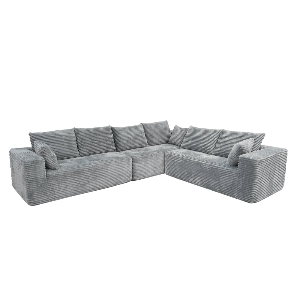 Sofás seccionales Matrix Nook | Sofás seccionales de 3 piezas en forma de L de pana gris claro de 3 plazas