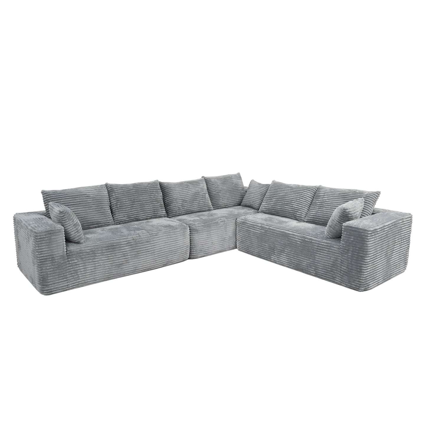 Sofás seccionales Matrix Nook | Sofás seccionales de 3 piezas en forma de L de pana gris claro de 3 plazas