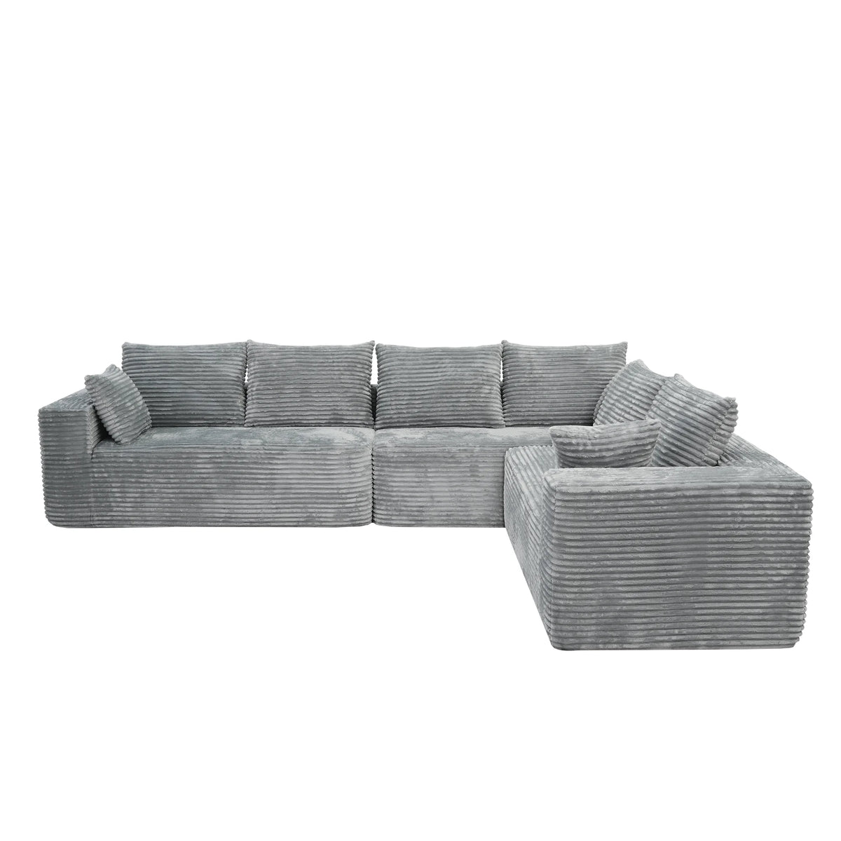 Seccionales modulares Matrix de 6 asientos en forma de L gris claro | 3 piezas, tela de pana, espacio pequeño