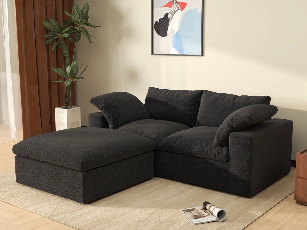 3 Piece Cotton and Linen Black Chaise Sectionals 80 Removable _ Washable Covers 2 Seater_1