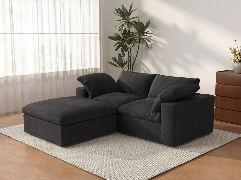 3 Piece Cotton and Linen Black Chaise Sectionals 80 Removable _ Washable Covers 2 Seater_3