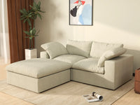 3 Piece Cotton and Linen Khaki Chaise Sectionals 80 Cloud Like Comfort 2 Seater_1