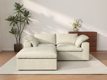 Deluxe Cloud 2-Seater Khaki Storage Chaise Sectional | 3-Piece (includes 1 Ottoman), Cotton and Linen Fabric, Washable Covers