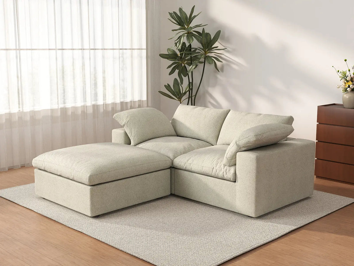 3 Piece Cotton and Linen Khaki Chaise Sectionals 80 Cloud Like Comfort 2 Seater_3