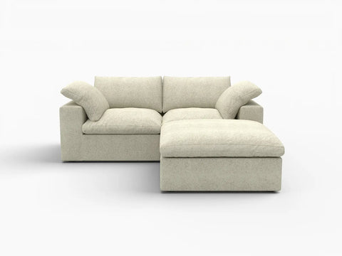 Deluxe Premium Cloud Sectional Sofas Covers | Khaki Cotton and Linen Sofa Cover for 2-Seater With Ottoman