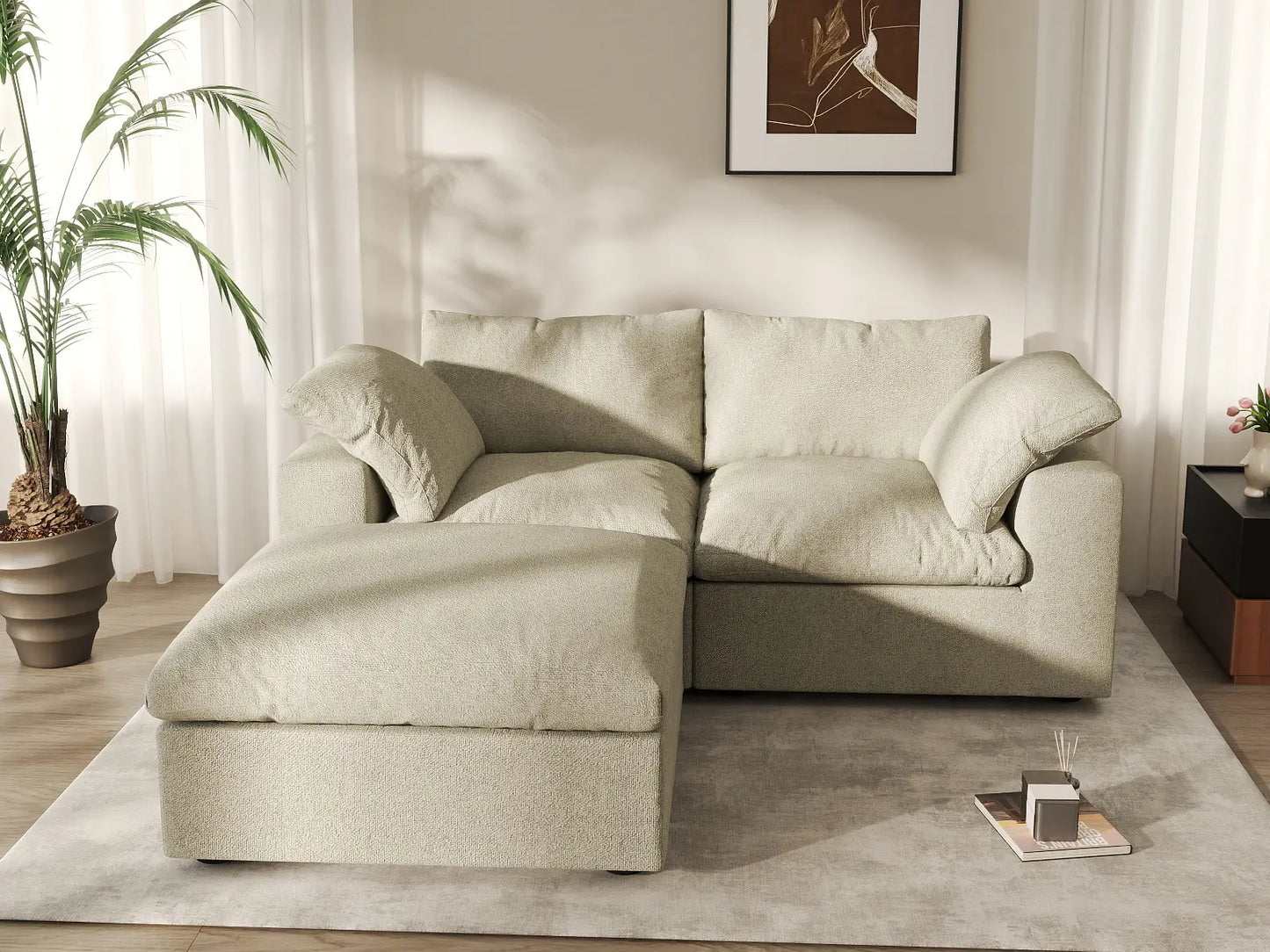 3 Piece Cotton and Linen Khaki Chaise Sectionals 80 Cloud Like Comfort 2 Seater_6