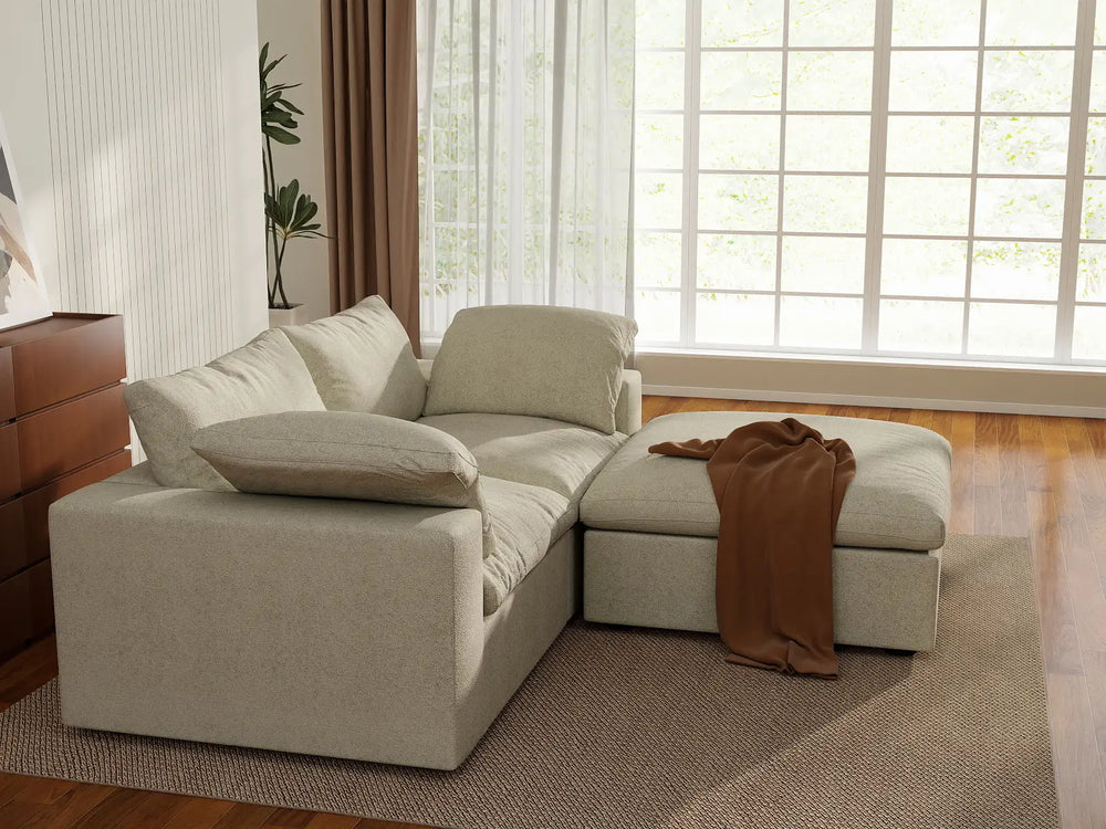 3 Piece Cotton and Linen Khaki Chaise Sectionals 80 Cloud Like Comfort 2 Seater_7