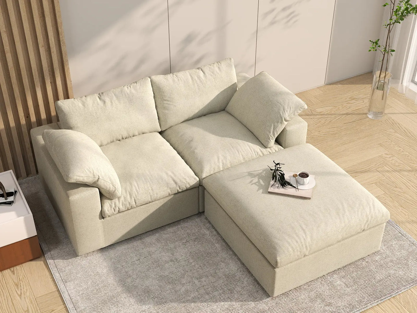 3 Piece Cotton and Linen Khaki Chaise Sectionals 80 Cloud Like Comfort 2 Seater_8