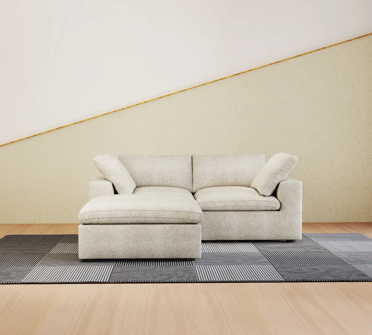 Sofás seccionales Deluxe Premium Cloud | Chaise longue de 3 piezas en algodón y lino color caqui, 2 plazas, confort similar a una nube.