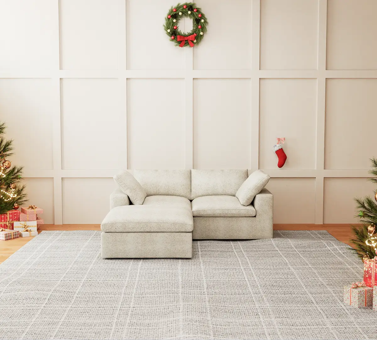 Deluxe Premium Cloud Sectional Sofas | 3-Piece Cotton and Linen Khaki Chaise Sectionals 80