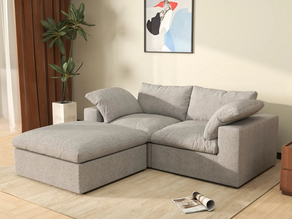 3 Piece Cotton and Linen Light Grey Chaise Sectionals 80 Flexible Armrest Pillows 2 Seater_1