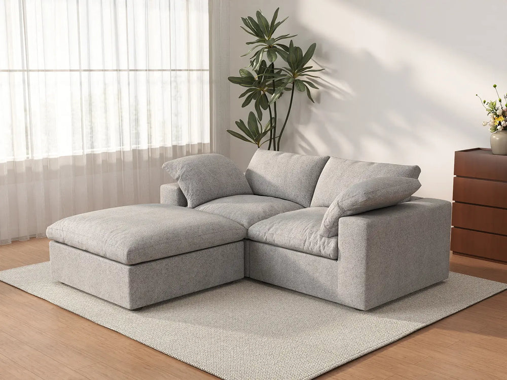 3 Piece Cotton and Linen Light Grey Chaise Sectionals 80 Flexible Armrest Pillows 2 Seater_3