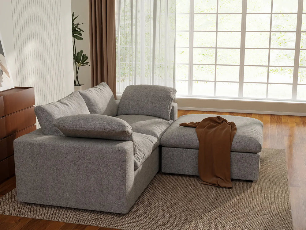 3 Piece Cotton and Linen Light Grey Chaise Sectionals 80 Flexible Armrest Pillows 2 Seater_7