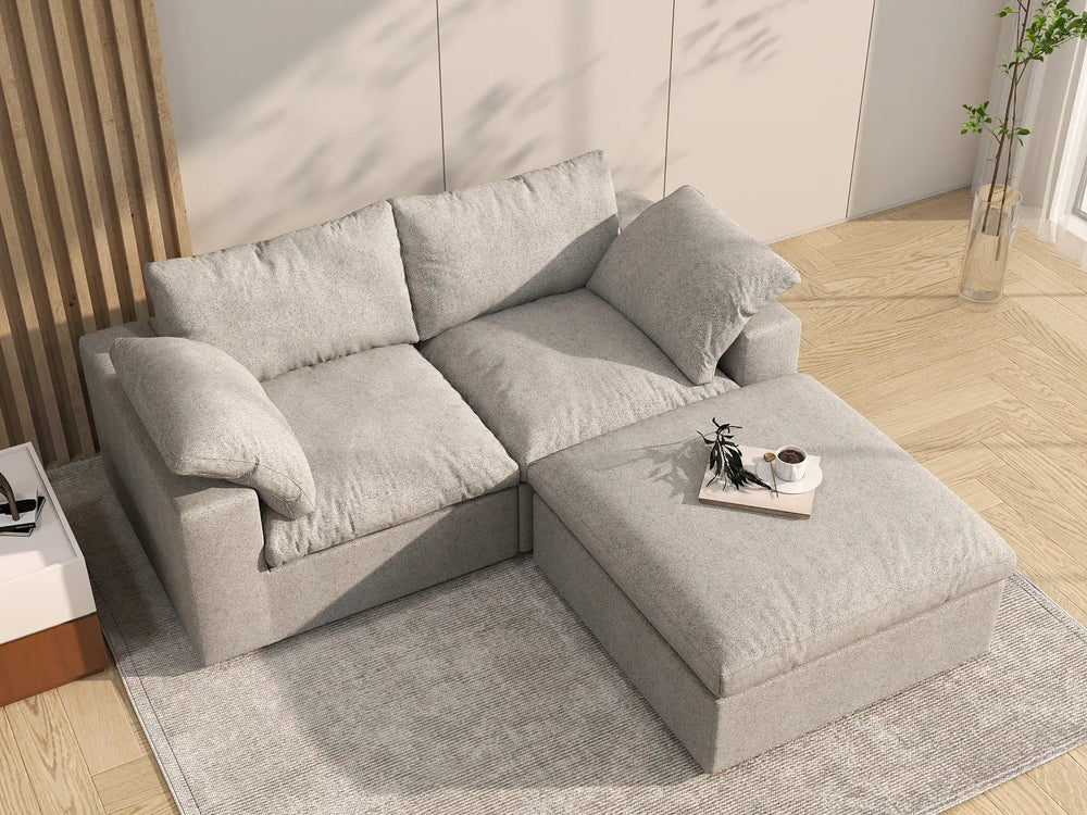 3 Piece Cotton and Linen Light Grey Chaise Sectionals 80 Flexible Armrest Pillows 2 Seater_8