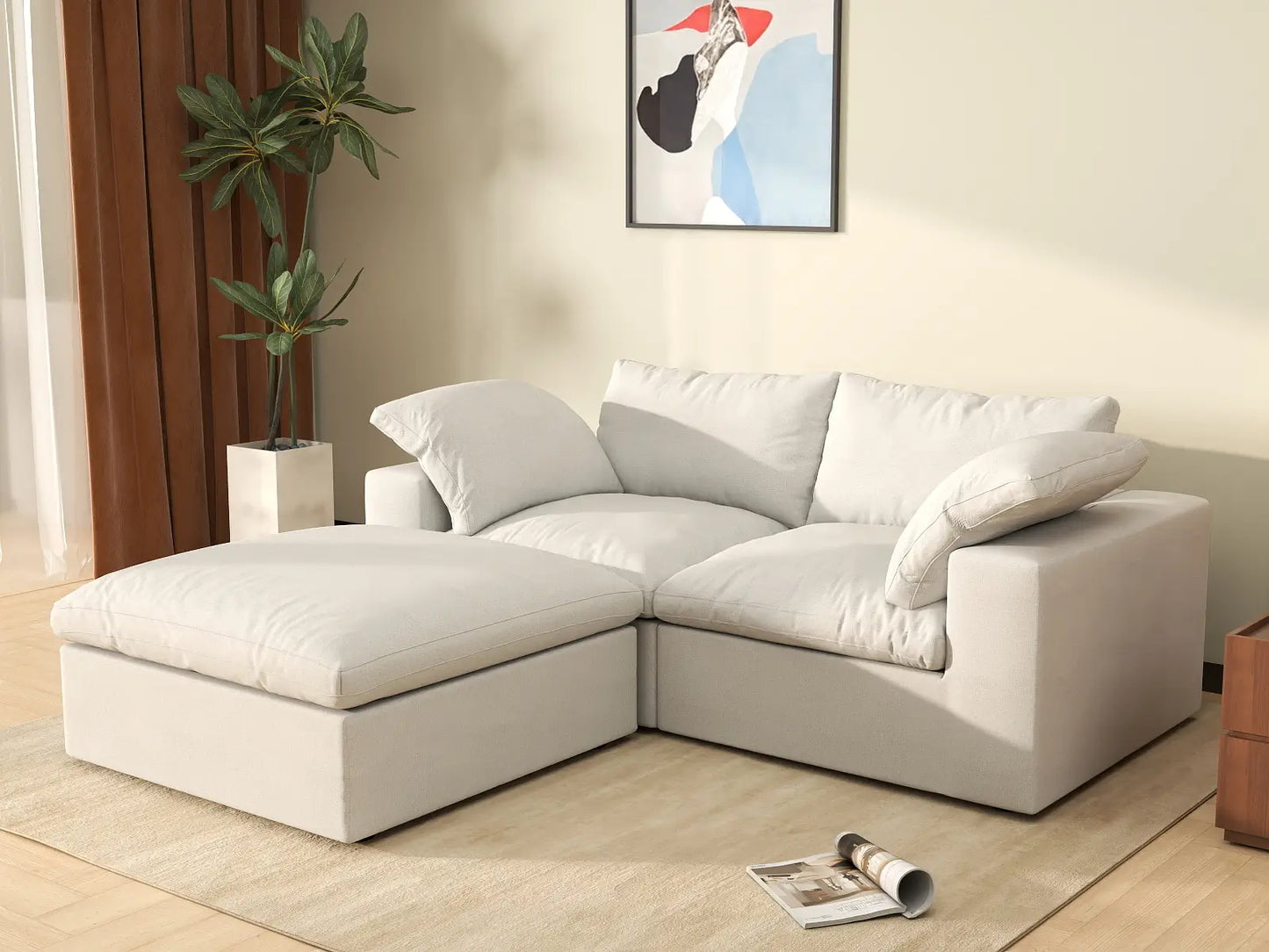 3 Piece Cotton and Linen White Chaise Sectionals 80 Removable _ Washable Covers 2 Seater_1