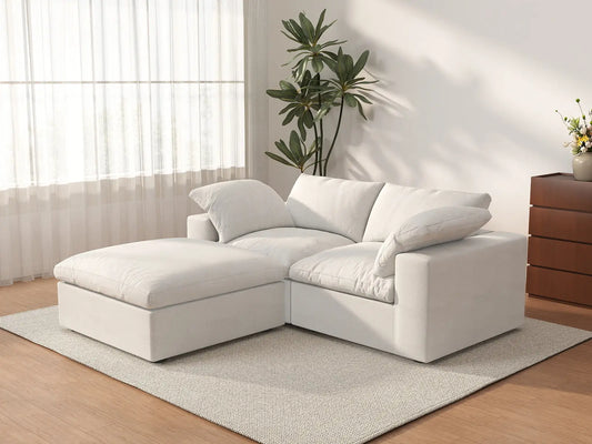 3 Piece Cotton and Linen White Chaise Sectionals 80 Removable _ Washable Covers 2 Seater_3