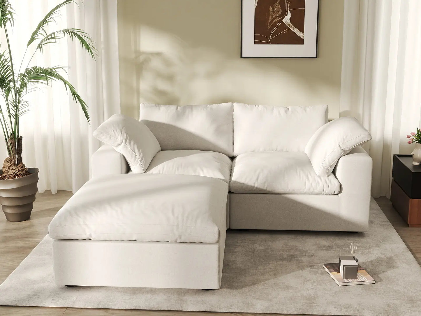 3 Piece Cotton and Linen White Chaise Sectionals 80 Removable _ Washable Covers 2 Seater_6