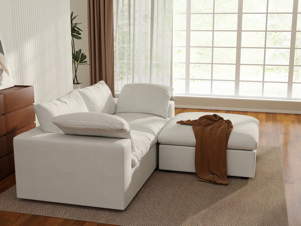 3 Piece Cotton and Linen White Chaise Sectionals 80 Removable _ Washable Covers 2 Seater_7