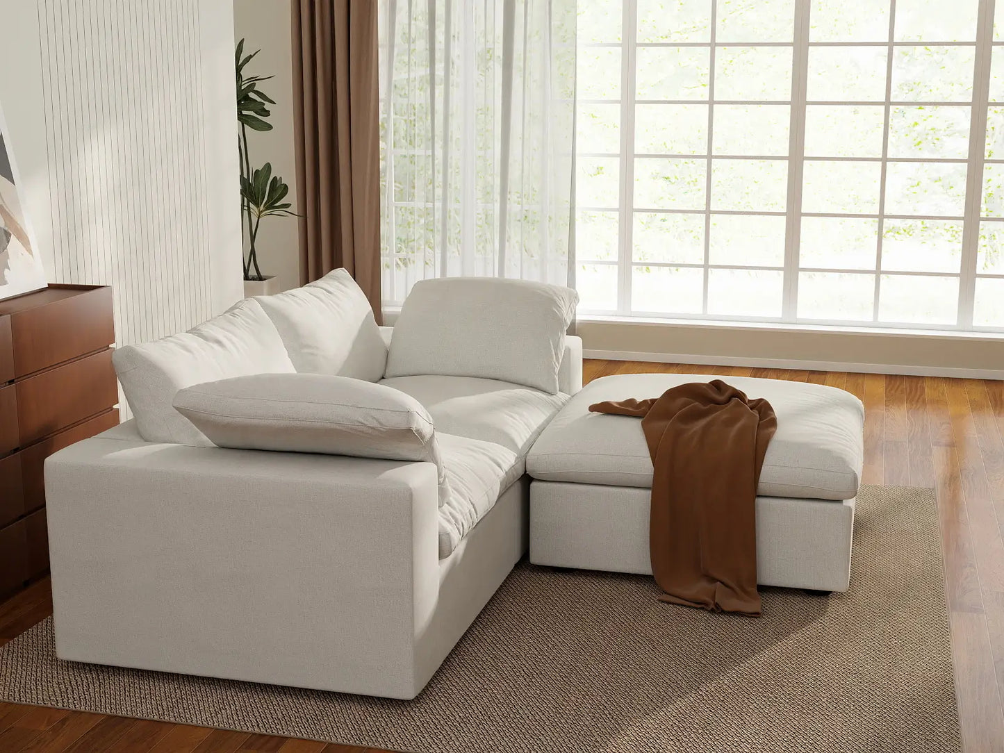 3 Piece Cotton and Linen White Chaise Sectionals 80 Removable _ Washable Covers 2 Seater_7