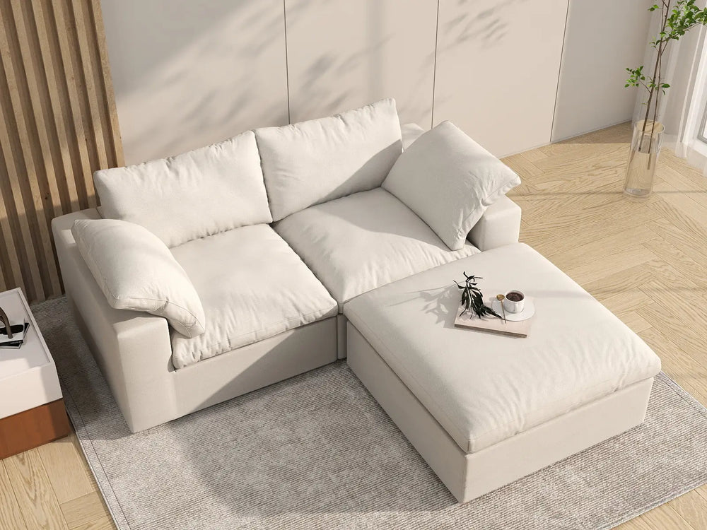 3 Piece Cotton and Linen White Chaise Sectionals 80 Removable _ Washable Covers 2 Seater_8