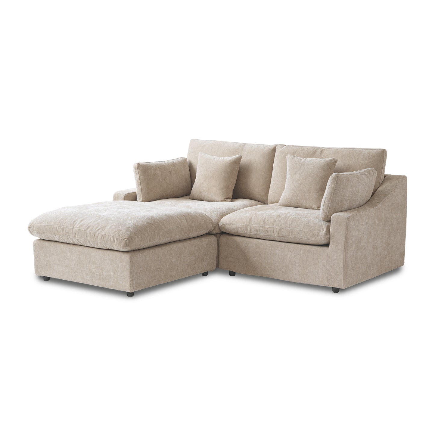 Deluxe Slope Cloud Sectional Sofas | 3-Piece Linen Khaki Chaise Sectionals 2-Seater With 1 Ottoman