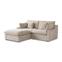 Deluxe Slope Cloud Sectional Sofas | 3-Piece Linen Khaki Chaise Sectionals 2-Seater With 1 Ottoman