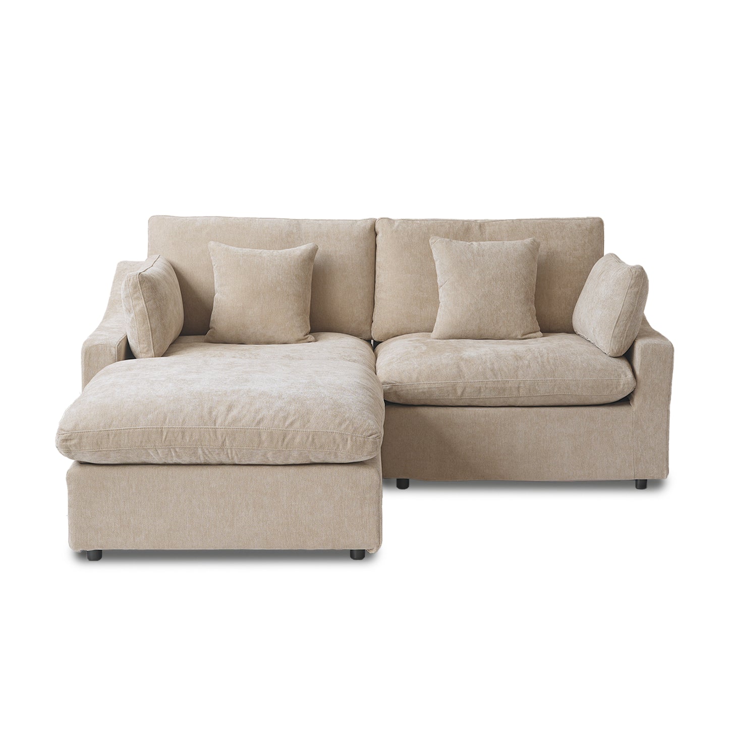 Deluxe Slope Cloud Sectional Sofas | 3-Piece Linen Khaki Chaise Sectionals 2-Seater With 1 Ottoman