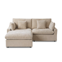 Deluxe Slope Cloud Sectional Sofas | 3-Piece Linen Khaki Chaise Sectionals 2-Seater With 1 Ottoman