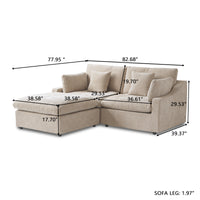 Deluxe Slope Cloud Sectional Sofas | 3-Piece Linen Khaki Chaise Sectionals 2-Seater With 1 Ottoman