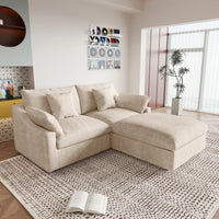 Deluxe Slope Cloud Sectional Sofas | 3-Piece Linen Khaki Chaise Sectionals 2-Seater With 1 Ottoman