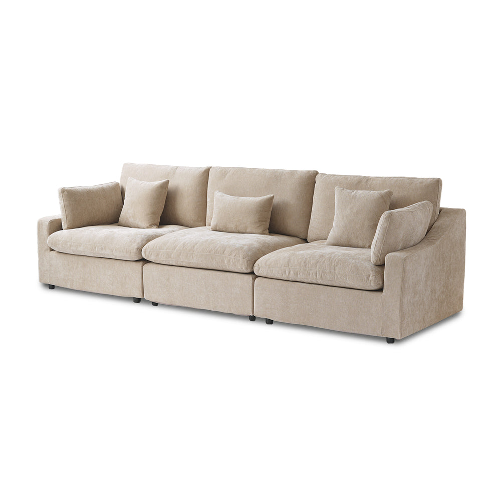 Deluxe Slope Cloud Sectional Sofas | 3-Piece Linen Khaki Couch Sectionals 3-Seater