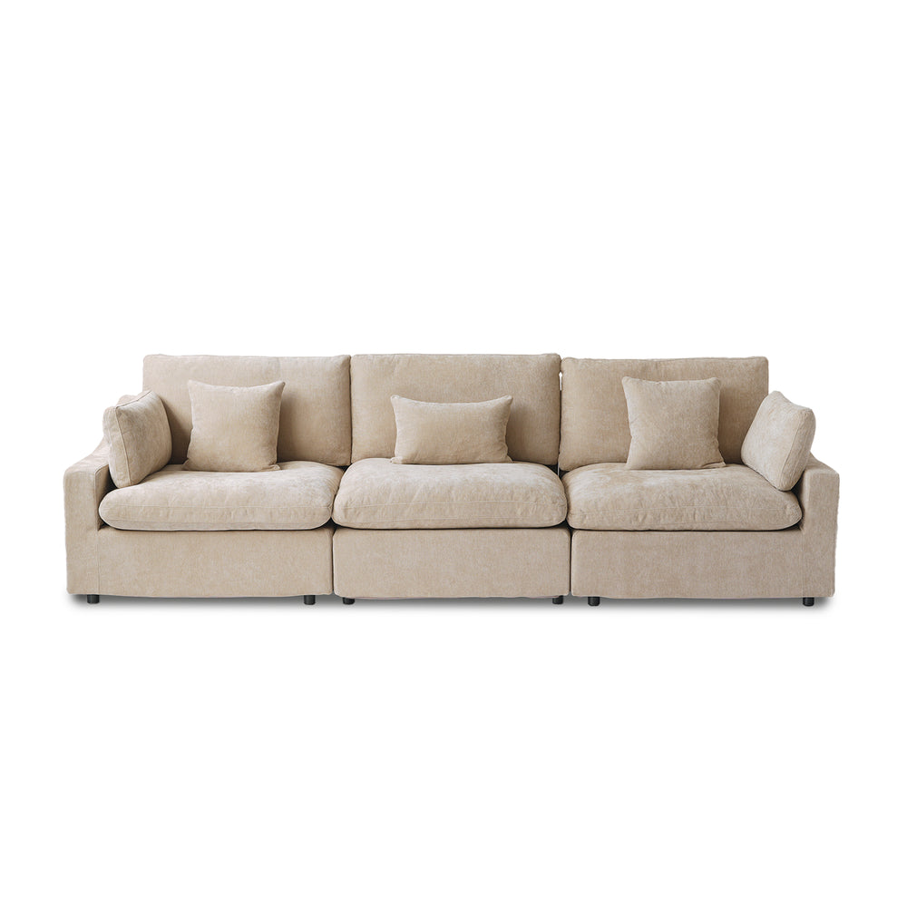 Deluxe Slope Cloud Sectional Sofas | 3-Piece Linen Khaki Couch Sectionals 3-Seater