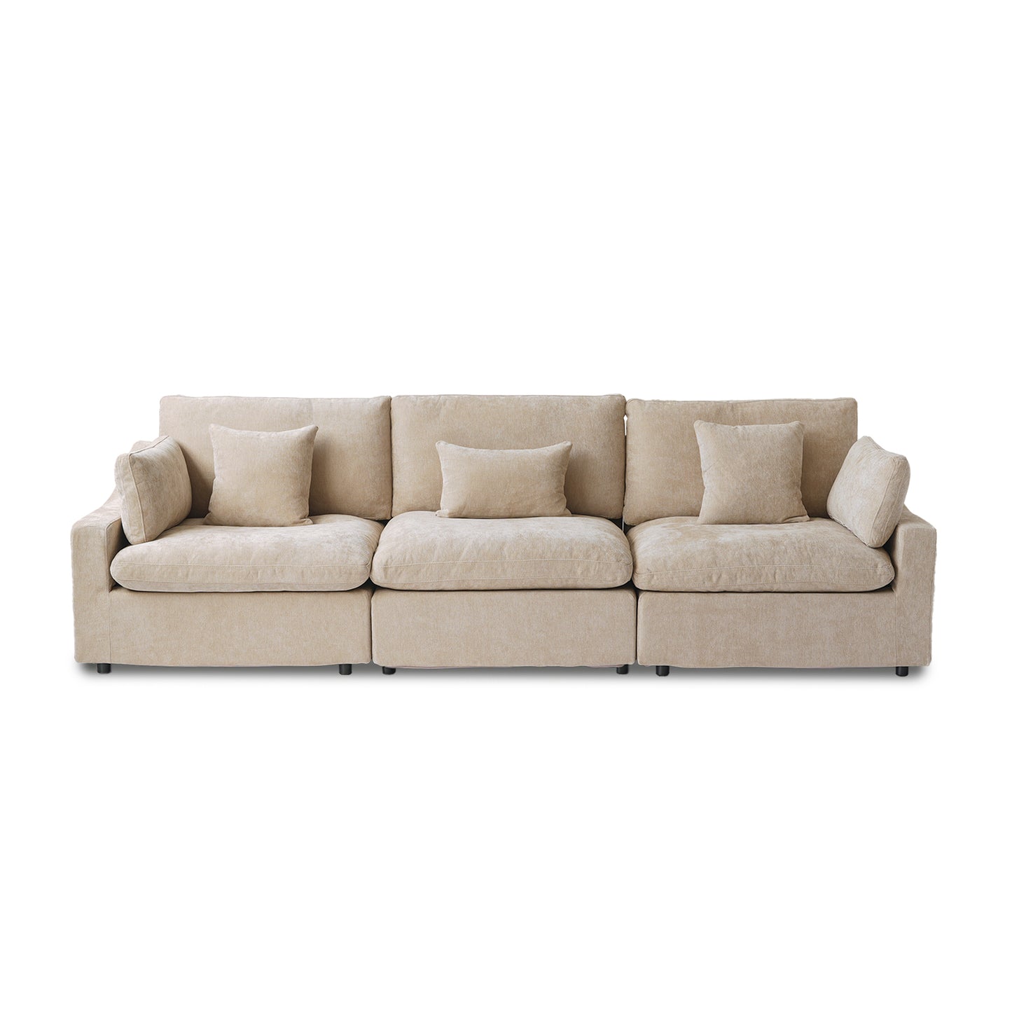 Deluxe Slope Cloud Sectional Sofas | 3-Piece Linen Khaki Couch Sectionals 3-Seater