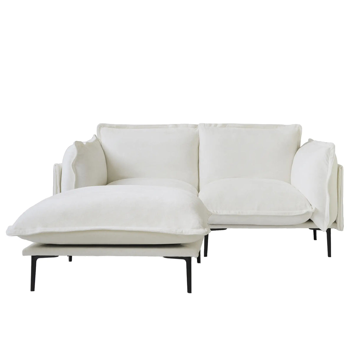 Sofá modular seccional de lujo Cloud de 2 plazas color beige con chaise longue | 3 piezas (incluye 1 otomana), tela de terciopelo, ideal para espacios pequeños.