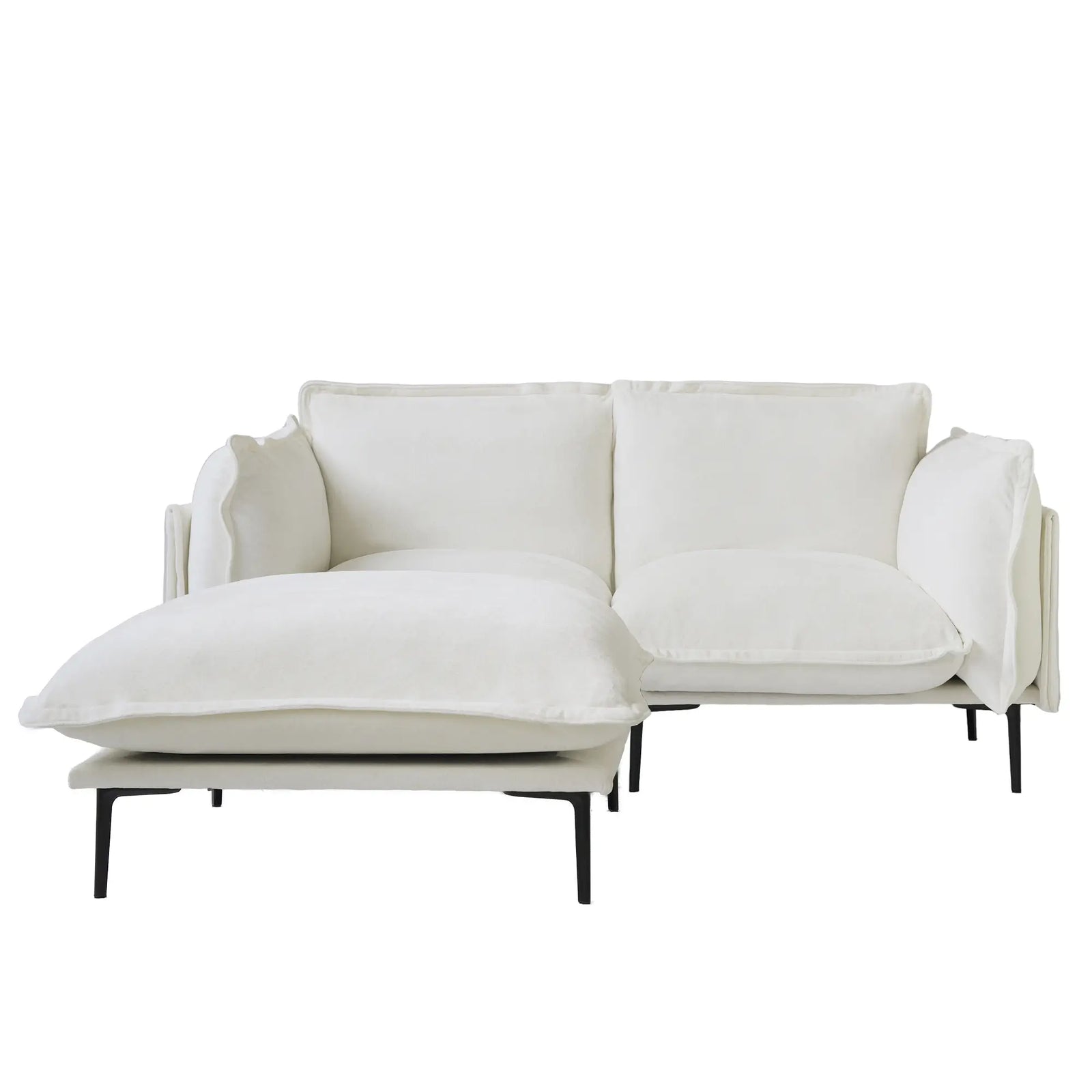 Sofá modular seccional de lujo Cloud de 2 plazas color beige con chaise longue | 3 piezas (incluye 1 otomana), tela de terciopelo, ideal para espacios pequeños.