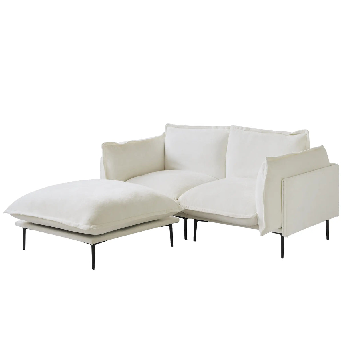 Sofá modular seccional de lujo Cloud de 2 plazas color beige con chaise longue | 3 piezas (incluye 1 otomana), tela de terciopelo, ideal para espacios pequeños.