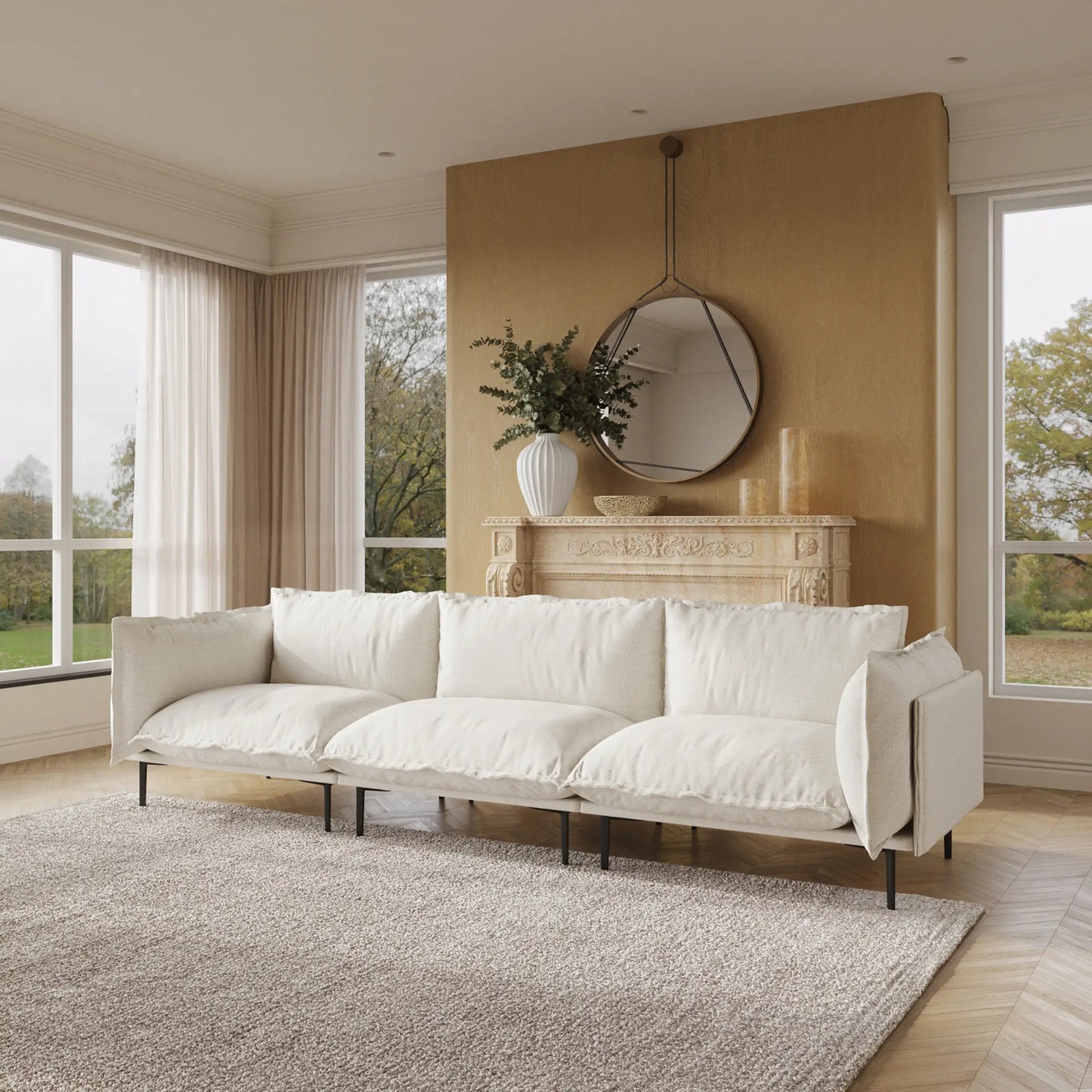 Sofá modular seccional Deluxe Cloud de 3 plazas color beige | 3 piezas, tela de terciopelo, espacio pequeño