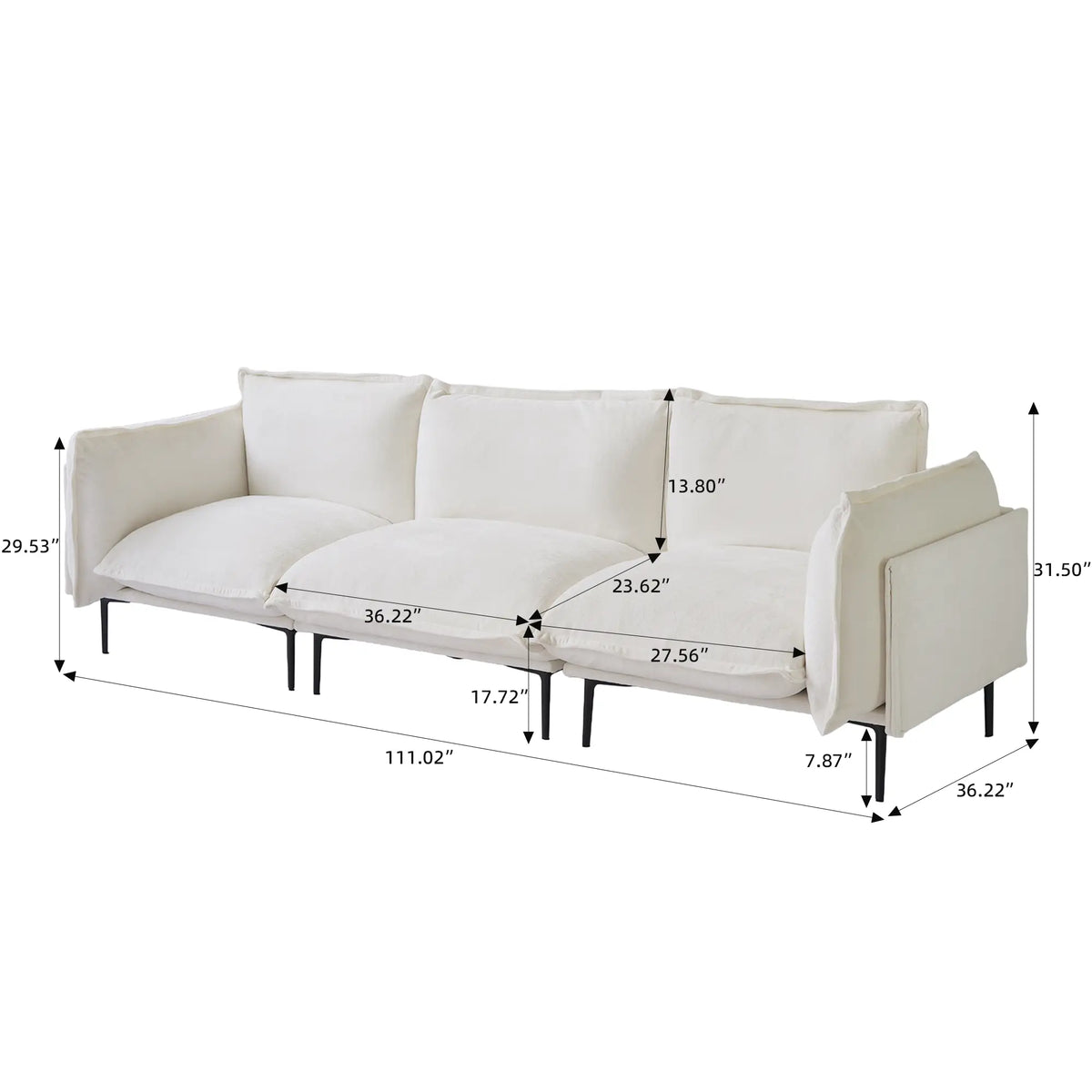 Sofá modular seccional Deluxe Cloud de 3 plazas color beige | 3 piezas, tela de terciopelo, espacio pequeño