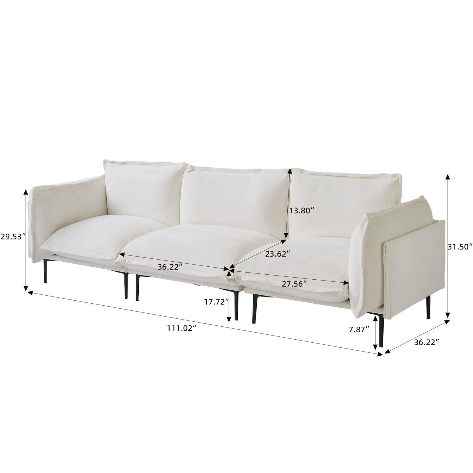 Sofá modular seccional Deluxe Cloud de 3 plazas color beige | 3 piezas, tela de terciopelo, espacio pequeño