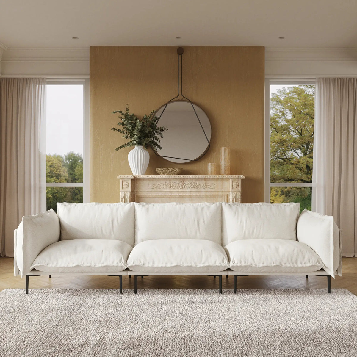 Sofá modular seccional Deluxe Cloud de 3 plazas color beige | 3 piezas, tela de terciopelo, espacio pequeño