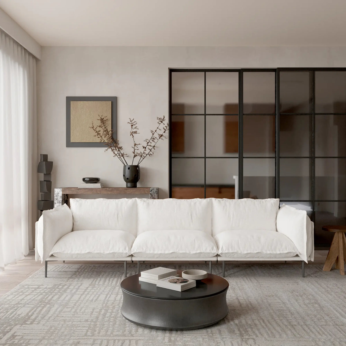 Sofá modular seccional Deluxe Cloud de 3 plazas color beige | 3 piezas, tela de terciopelo, espacio pequeño