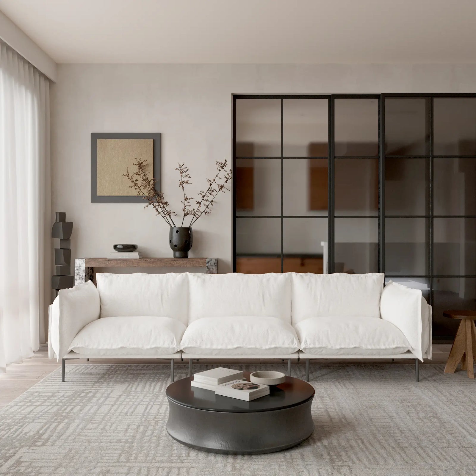 Sofá modular seccional Deluxe Cloud de 3 plazas color beige | 3 piezas, tela de terciopelo, espacio pequeño